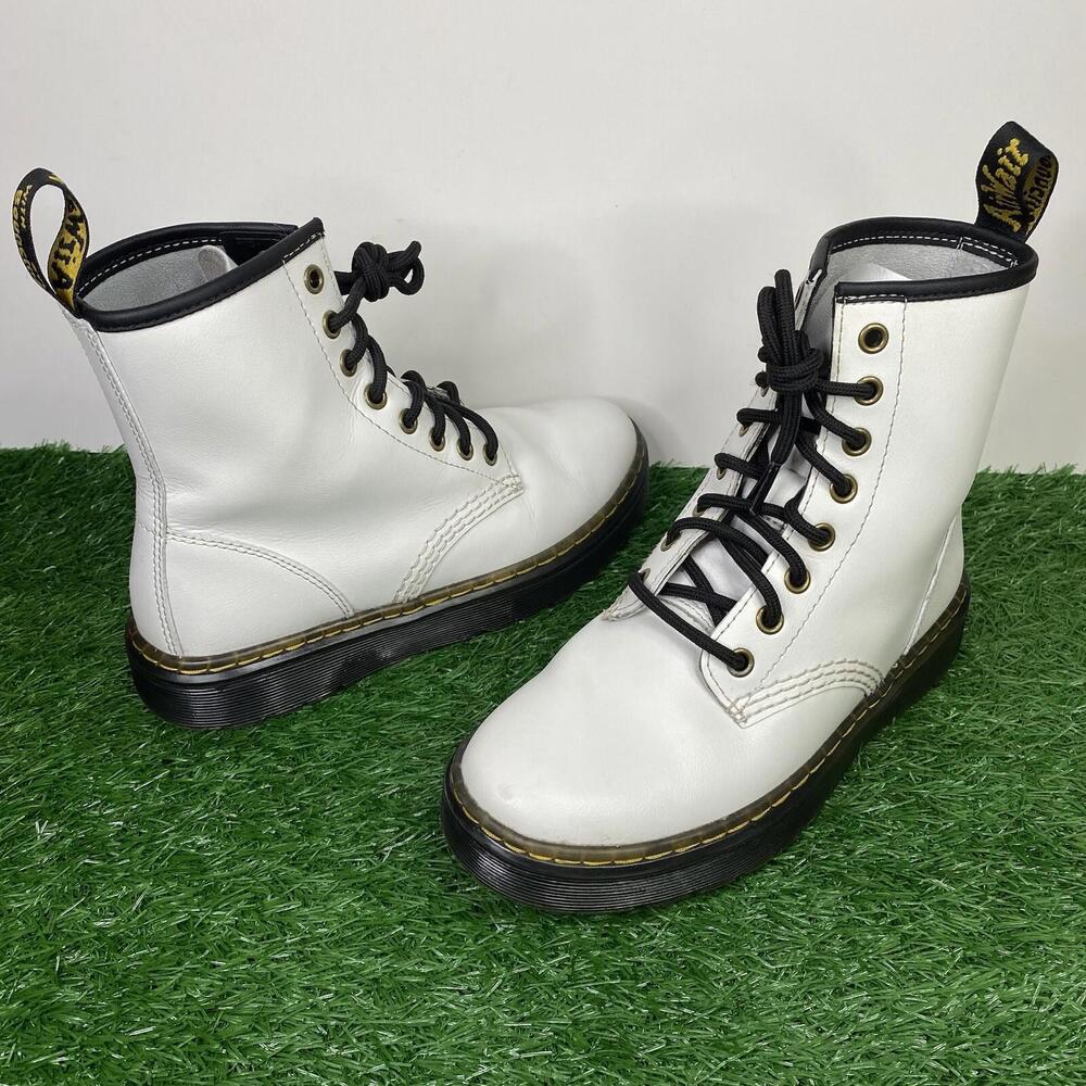 Dr Martens AW004 Combat Boots White Leather Lace Up Side Zip Men's 4 Women's 5